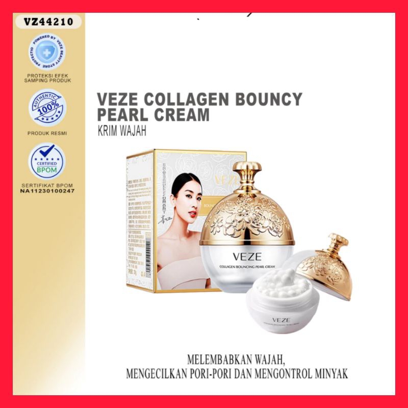 BPOM VEZE Cream Collagen bouncy pearl cream whitening moisturizing pemutih pencerah wajah badan krim