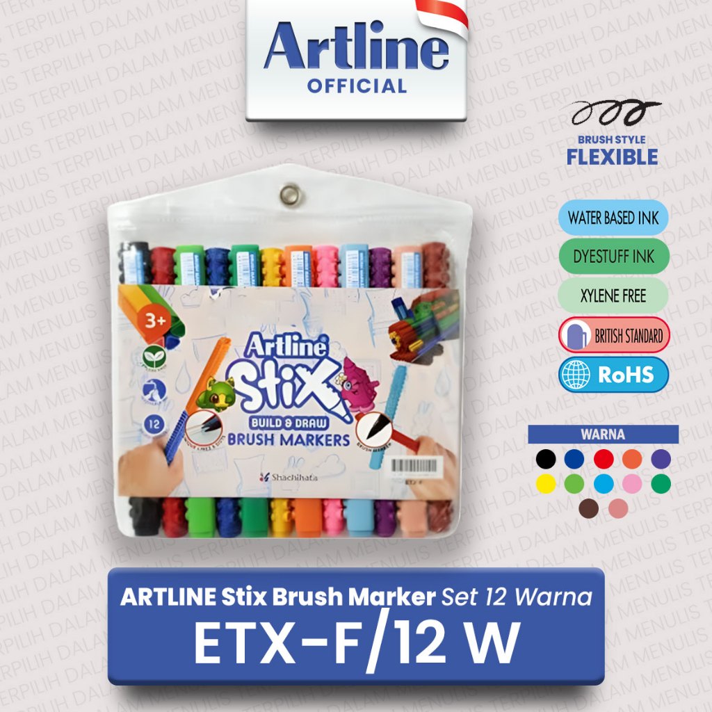 

ARTLINE STIX Spidol Brush Marker Pen Kuas Lettering Calligraphy SET 12 Warna ETX-F/12W