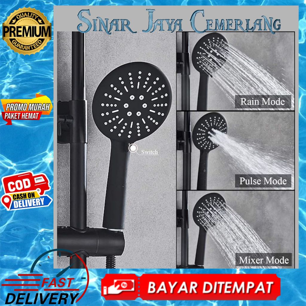 Hand shower hitamJumbo black series komplit selang shower set - Shower mandi set hitam black