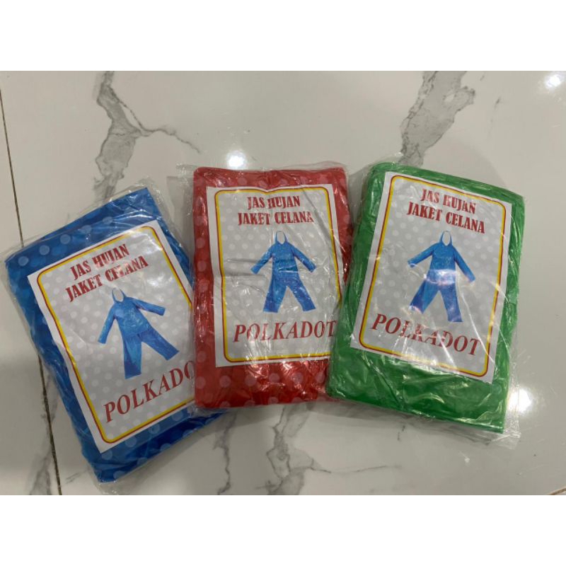 JAS HUJAN PLASTIK SETELAN BAJU CELANA MOTIF POLKADOT