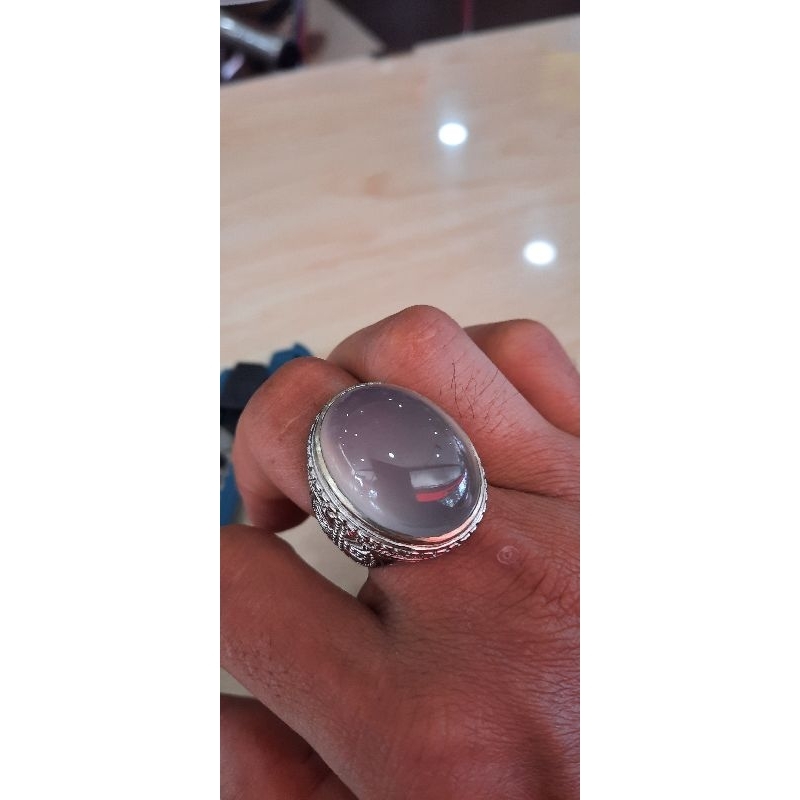 cincin batu akik cimpago biru/anggur serat kura