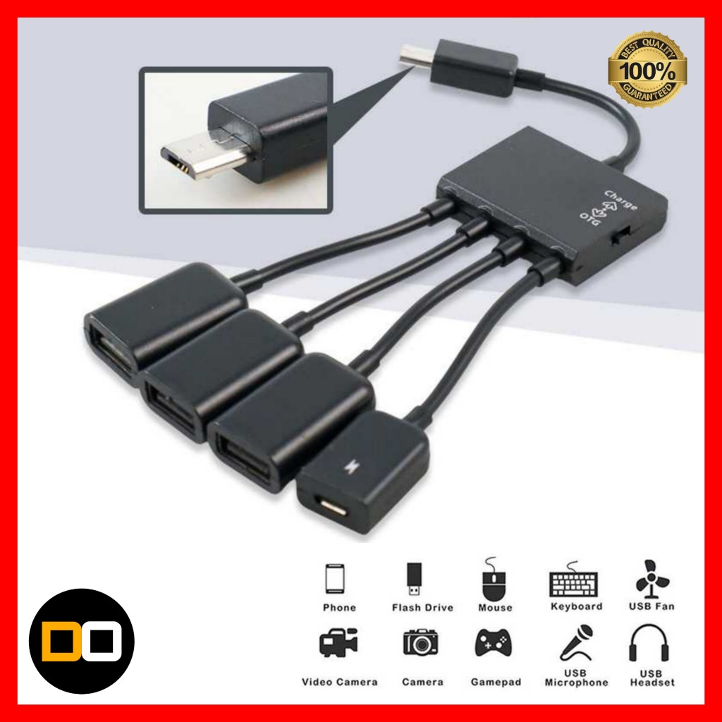 Kabel Cabang Micro USB OTG Hub 4 in 1 Data Cable & Charge - Sambungan