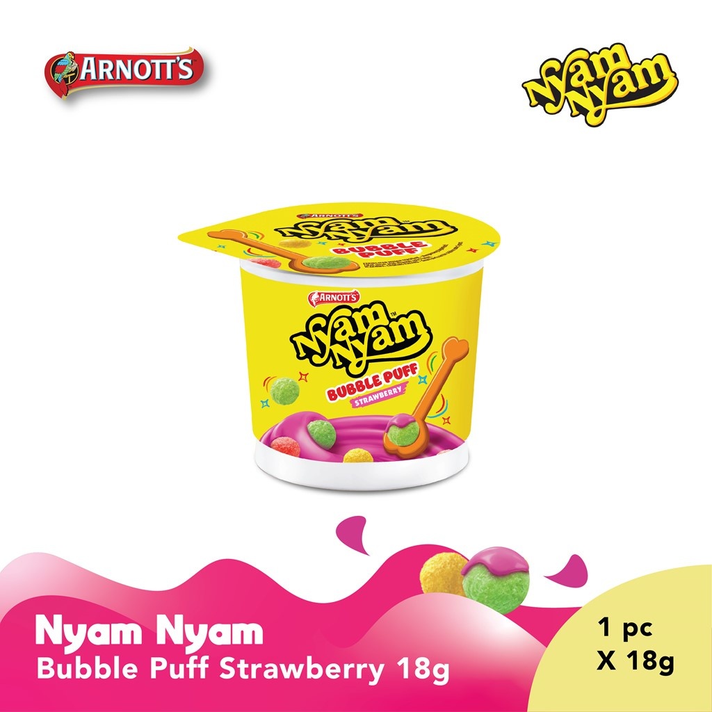 

[ISI 3 PCS] Nyam Nyam Snack Bublle Puff 18gr Rasa Strawberry