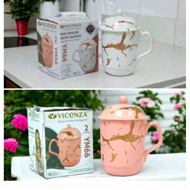 Mug Dengan Tutup Vicenza motif Marble YM66