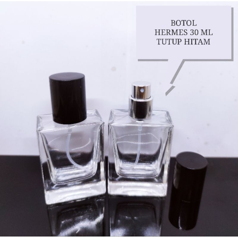 BOTOL - HERMES 30 ML HITAM | Botol parfum kosong Spray drat putar [ Lusin ]