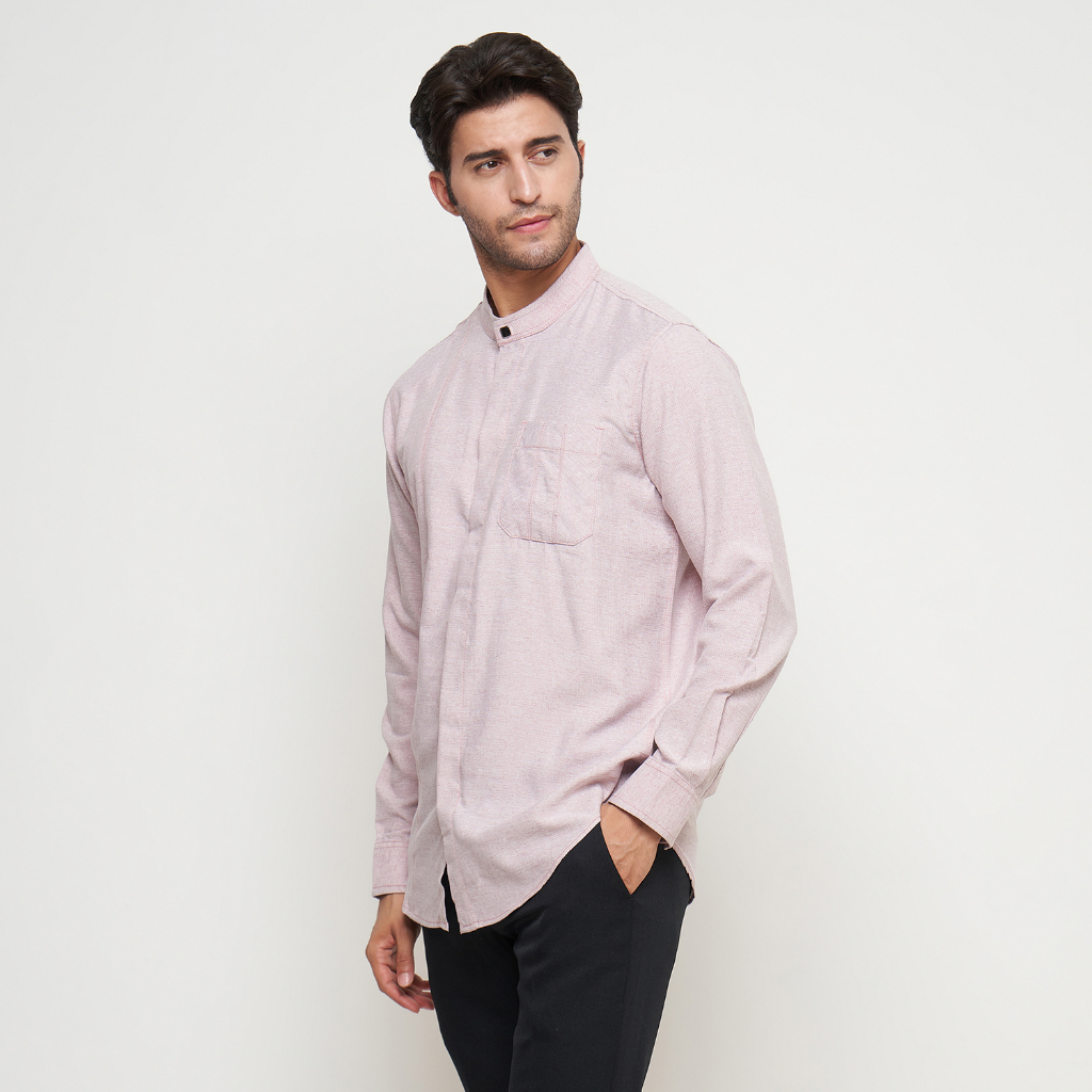 GIOSIMO Baju KOKO Lengan Panjang Pink Dusty Slimfit