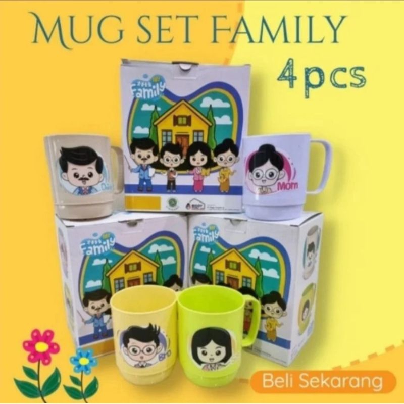 Gelas Set Family 1 Set Isi 4 Gelas Unik