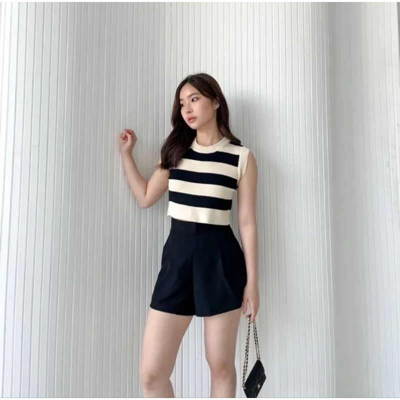 Tank Top Wanita Stripe Crop Top / Casual Top / Tank Top Korea