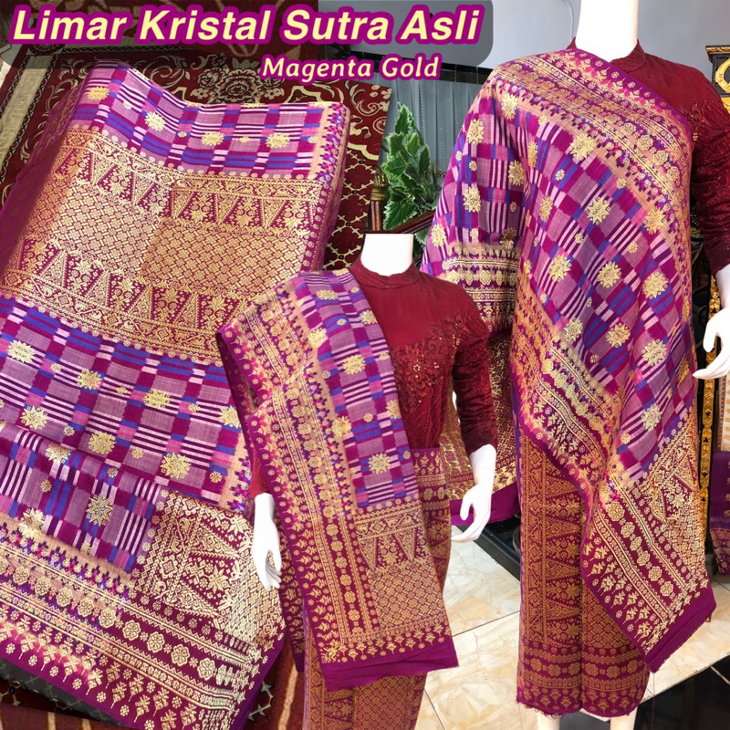 Songket Limar Sutra Asli/ Magenta Gold songket tenun asli palembang /ilham songket palembang