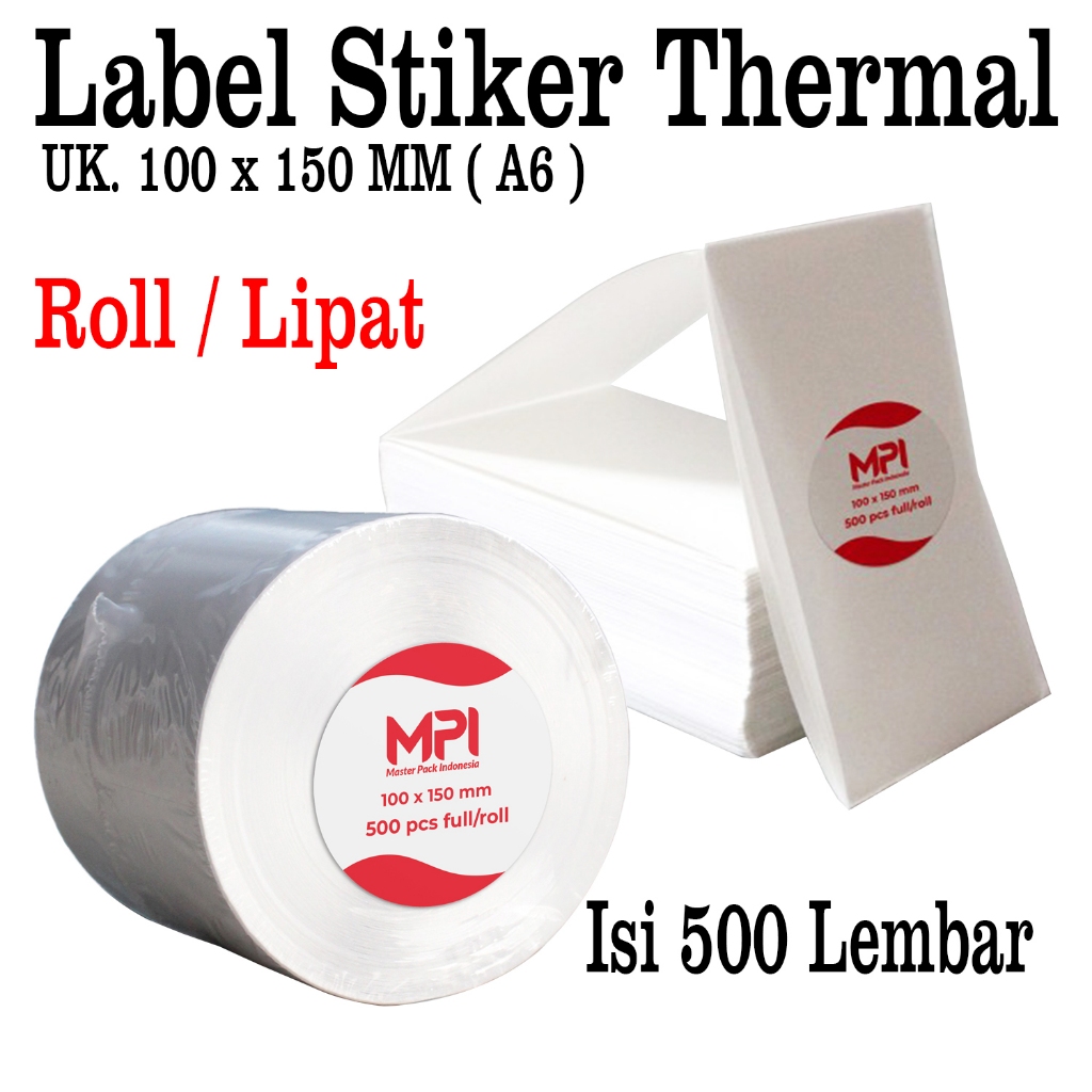 

Kertas Label Stiker Thermal ( A6 ) 100 x 150 mm / Kertas Label Barcode MPI 10 x 15 cm - Isi 500 lembar / Kertas Print Thermal - Master Pack Indonesia Bogor