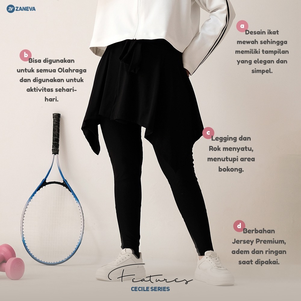 DISKON ZANEVA SPORTWEAR ORI - INARA LEGGING ROK PANJANG SPORTY LL SANDRINE, CECILE MODIS, ADEM &