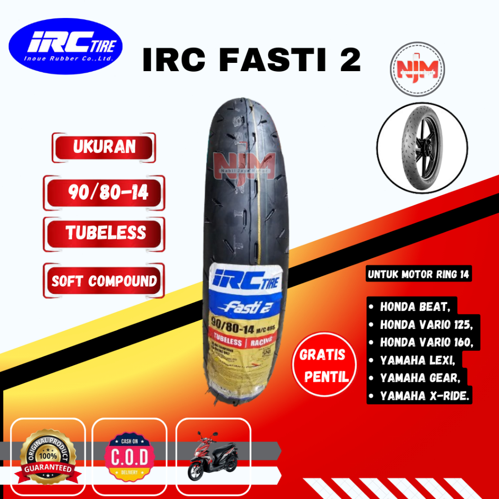 Ban Motor IRC FASTI 2 90/80 ring 14 Tubeless