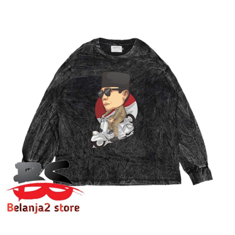 BAJU KAOS ANAK WASHED MOTIF SOEKARNO ATASAN ANAK LENGAN PANJANG FREE NAMA