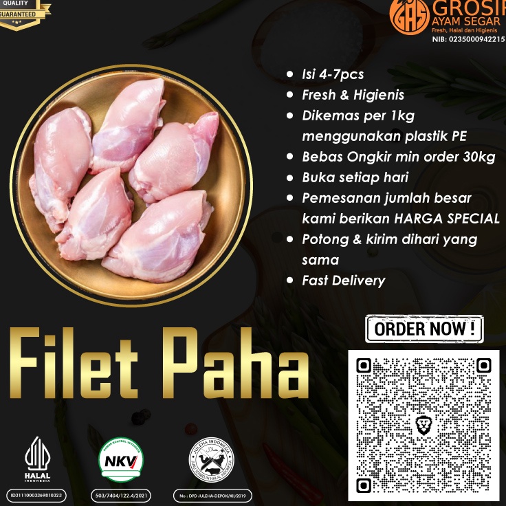 

CGXD6205 ✓ Daging Ayam Paha Fillet Boneless Tanpa Kulit 1Kg