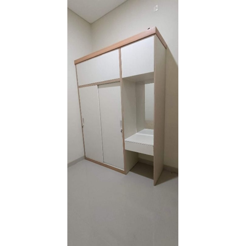 lemari sliding 2 pintu meja rias kabinet mewah | lemari pakaian sliding pintu 2 dan meja rias | lema