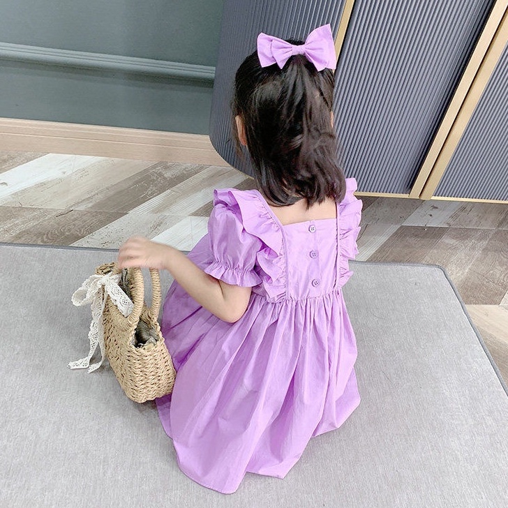 Sale.. [PRINCESS KESLI] 1-9 Tahun Dress Purple Pita Anak Prempuan Rubber Korean Fashion Baju Bayi Rok Pesta Kids Bahan Katun Warna Ungu