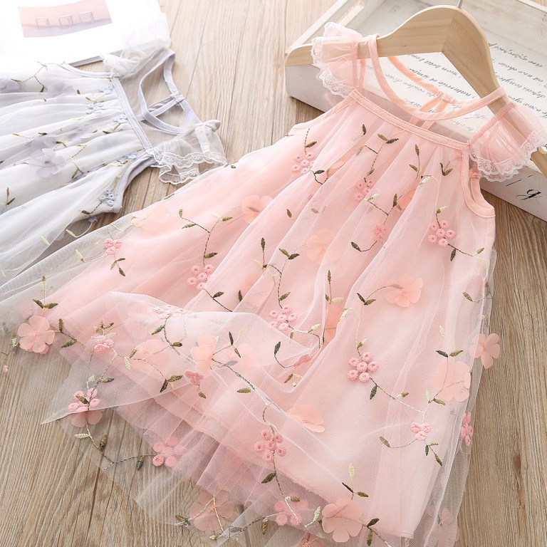 TERLARIS DR45-Dress Anak Perempuan Gaun Pesta Bunga Bordiran Mewah