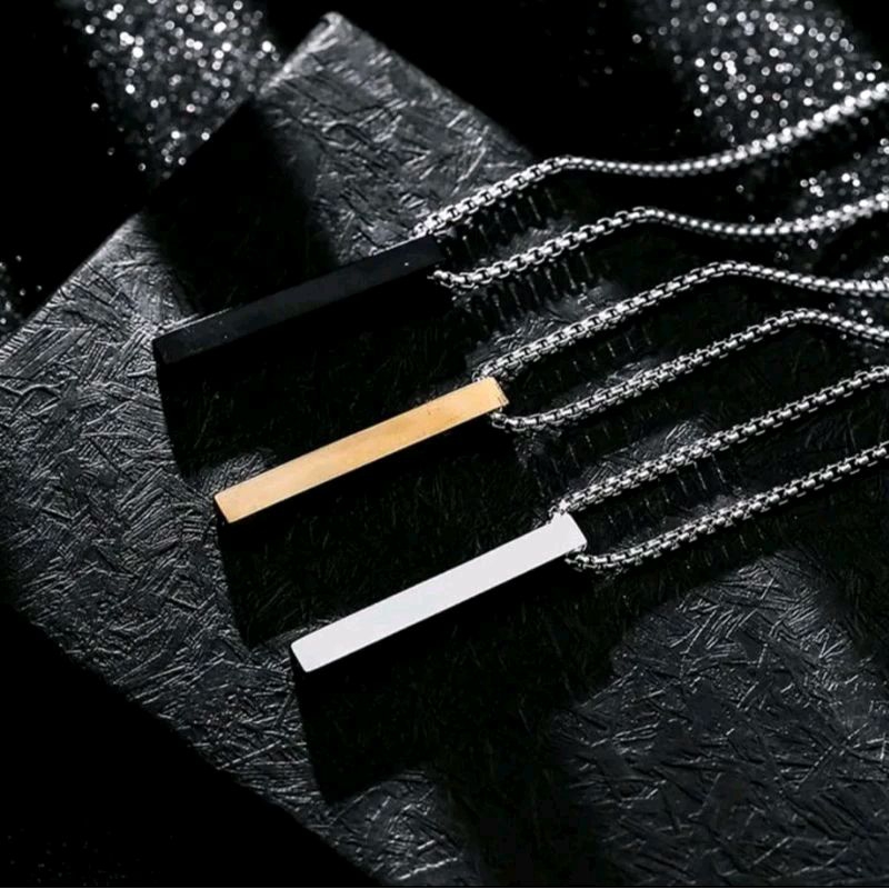 kalung titanium pria model rolo liontin balok anti karat / kalung pria dan wanita liontin balok