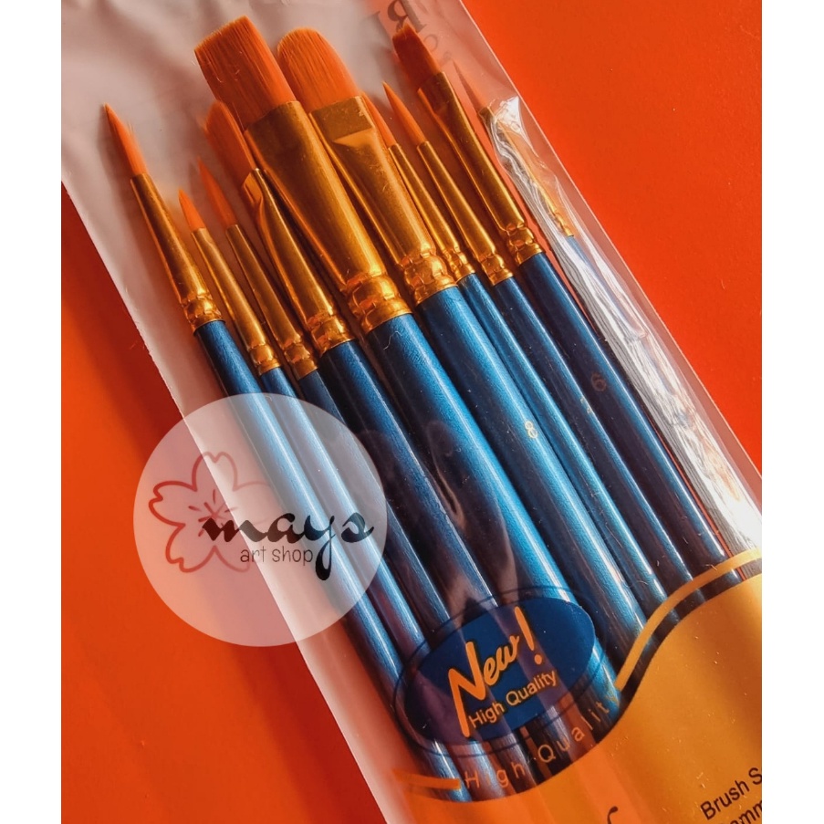 

[✴Q73➤] [10 Pcs] Kuas Lukis Set Isi 10 pcs Mix - Nylon Brush 10 pc - Artist Painting Brush Flat Round Filbert Lancip Liner Detailing- Cat Air Akrilik Acrylic Oil Minyak Murah [156]