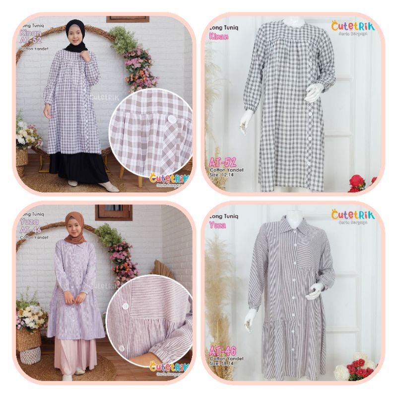 *READY MURAH (8-15th/remaja) Atasan tunik anak katun atasan tunik motif salur garis tunik yuza by Cu