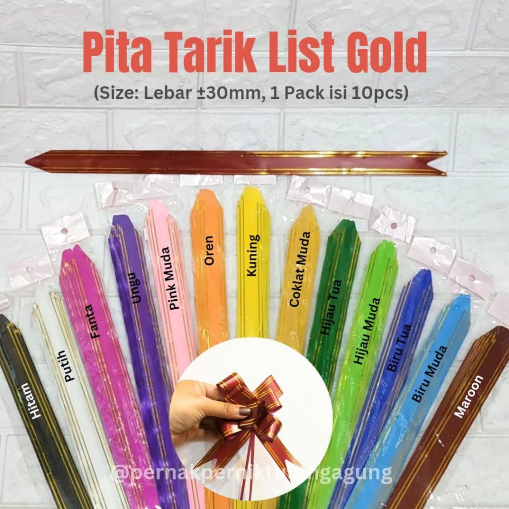 

Pita Tarik List Gold 30mm - Pita Dekorasi Parcel Hampers Bingkisan Kado