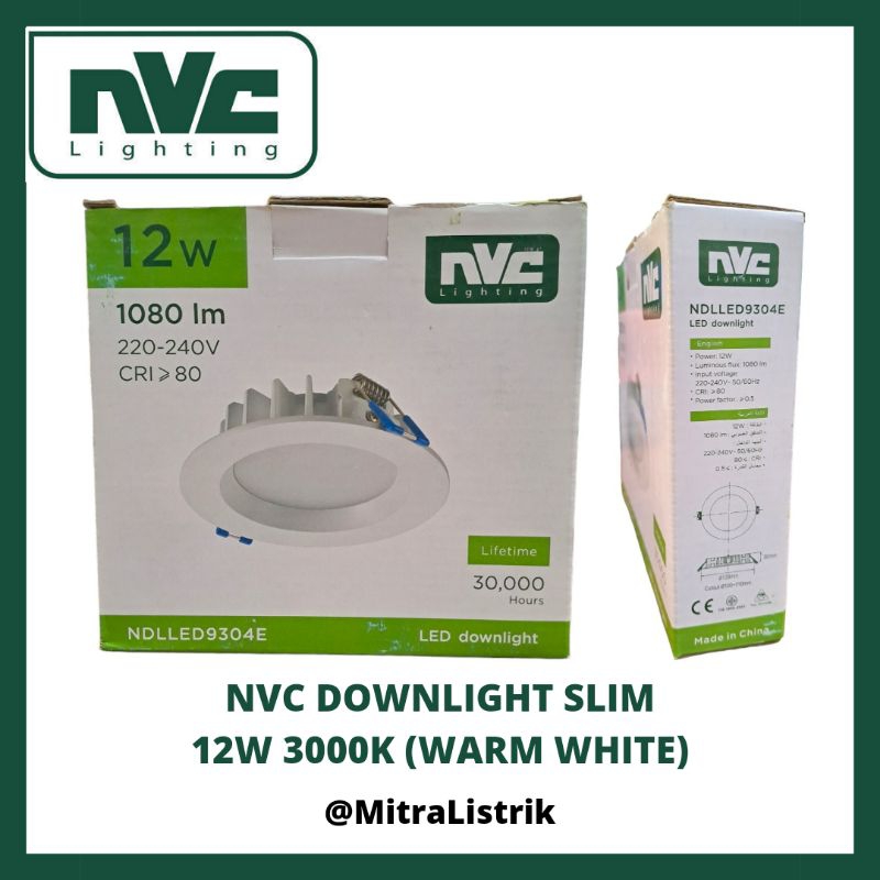 LAMPU DOWNLIGHT LED 12W 3000K WARM WHITE(KUNING) - NVC SLIM NDLLED9304E