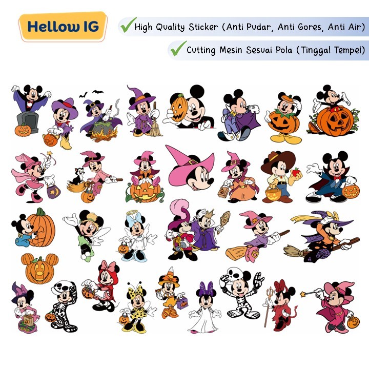 

STICKER PACK | STIKER MICKEY MINIE MOUSE DISNEY HALLOWEEN WATERPROOF LUCU GELAS BOTOL HP KOPER