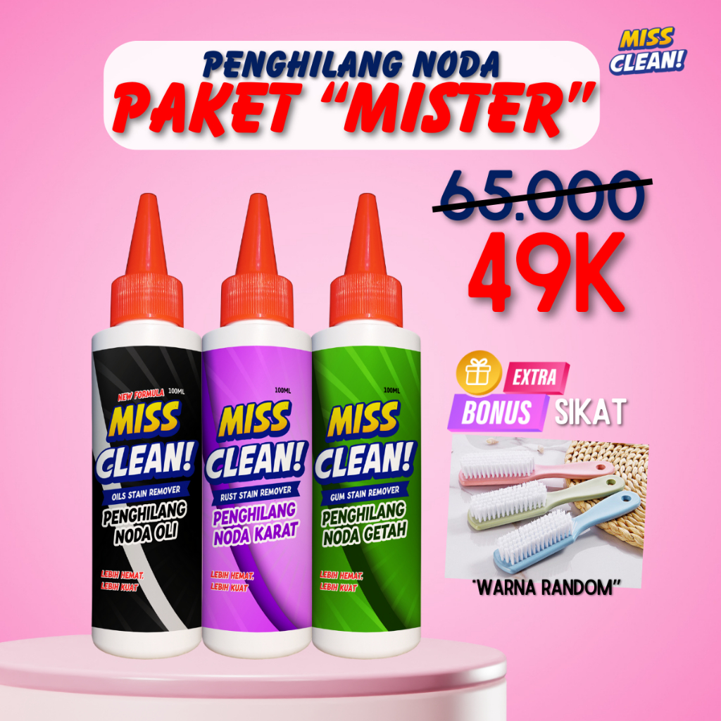 Paket Penghilang Noda MASTER  (Getah,oli,karat) By MISS CLEAN + GRATIS Sikat Pembersih Serbaguna
