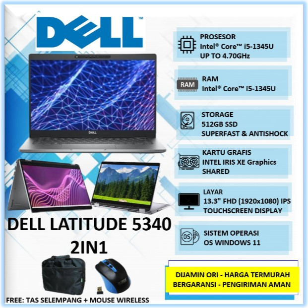 Laptop Touchscreen Baru Dell Latitude 13 5340 Intel i5 Gen 13 16GB 512GB SSD 13" FHD Touchscreen Win