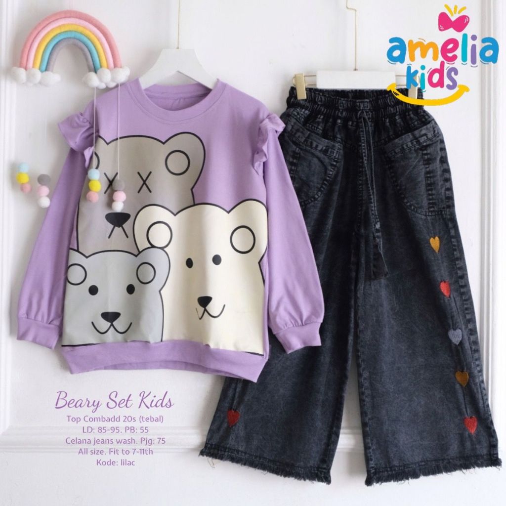 SIAP KIRIM BEARY SET KIDS BY AMELIA KIDS SETELAN BAJU ANAK PEREMPUAN USIA 8-12 TAHUN OUTFIT ANAK TER