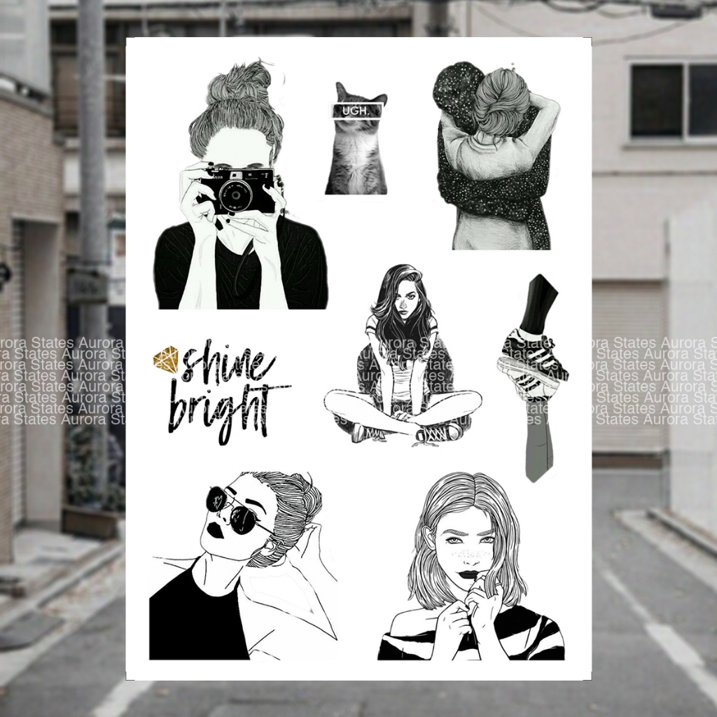 

Sticker Aesthetic Black and White | Stiker Aesthetic | Sticker Waterproof Tumbler | case Hp