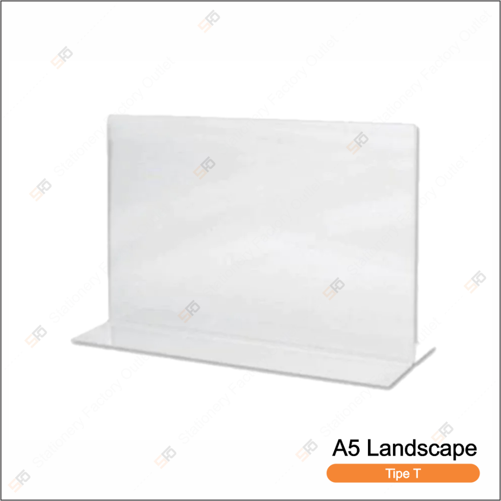 

Tempat Brosur Akrilik A5 Landscape Tipe T - Tent Card Holder Acrylic Display - SFO Semarang Official