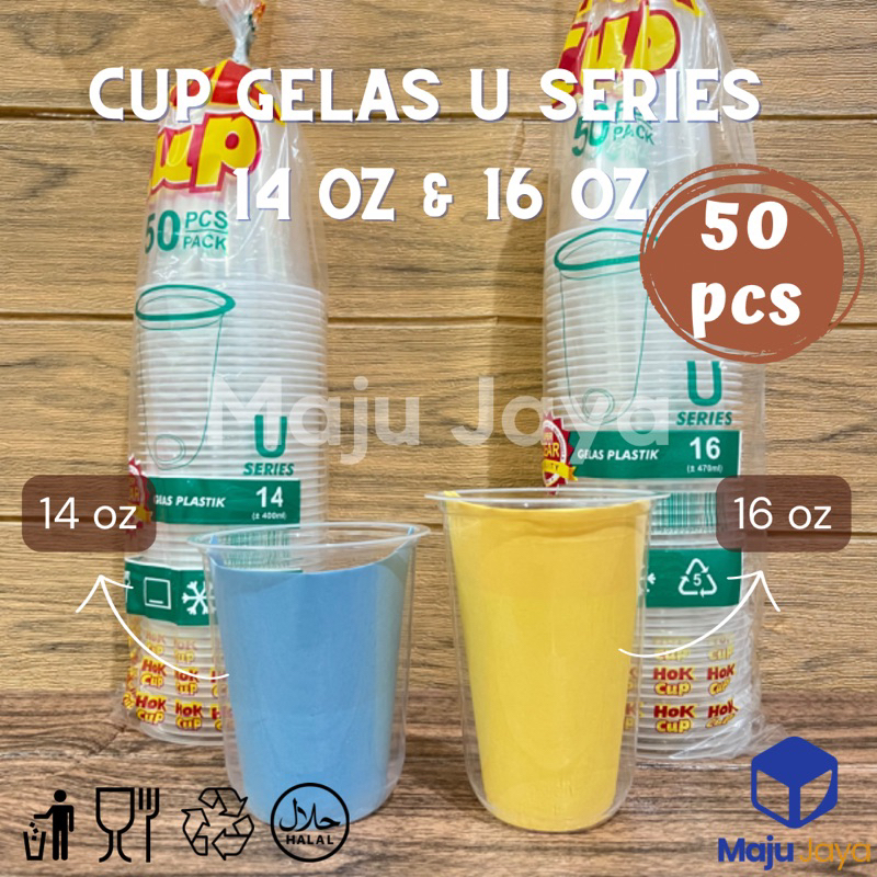 Maju Jaya - Cup gelas U series 14 oz 16 oz / Cup Gelas Hok Cembung 14 oz 16 oz / Cup Gelas Oval Hok 