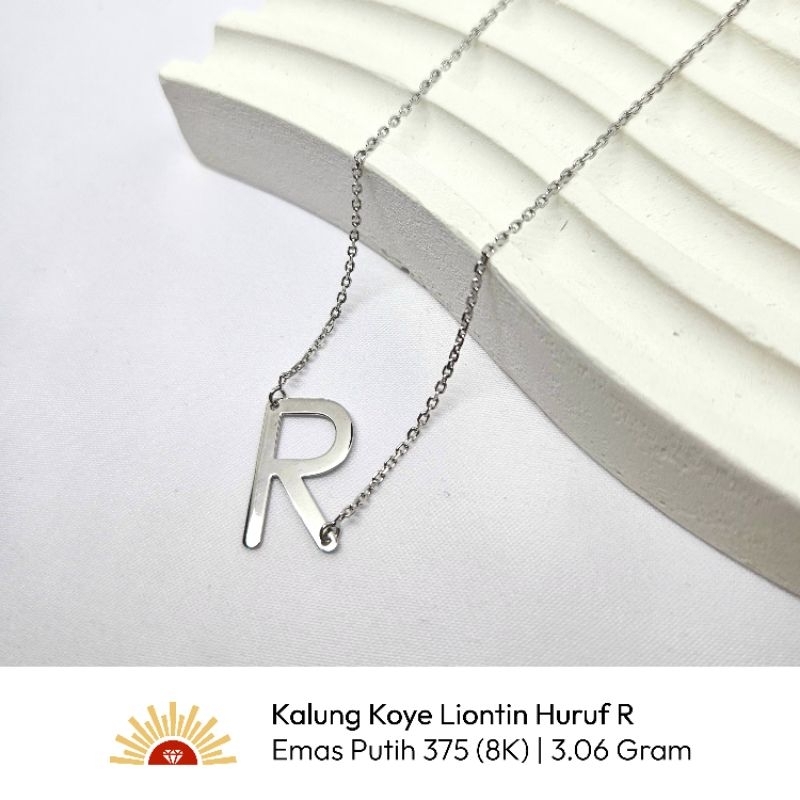 Kalung Koye Liontin Huruf R Emas Putih 375 (8K)