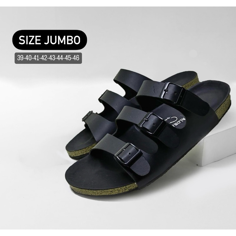 MK-WINNOD602 Unisex Sandal Slipper Jumbo kulit Asli Pria Wanita / Sendal kokop black BiG size 39-46 