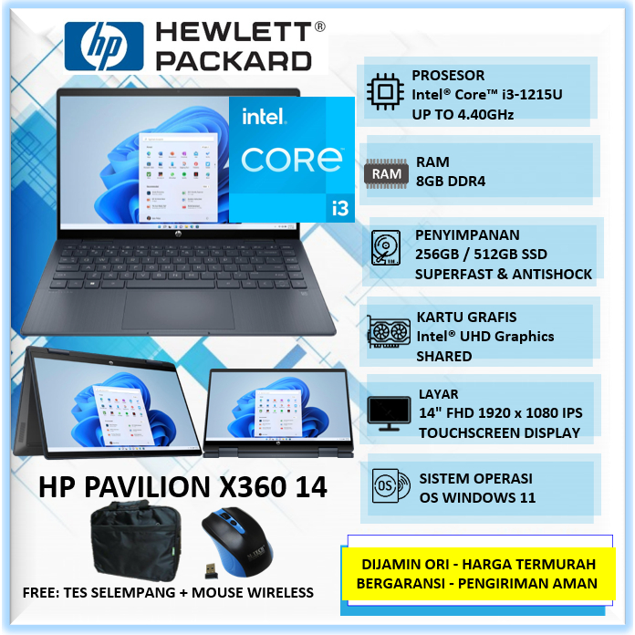 Laptop Touchscreen HP Pavilion 14 Intel i3 Gen 12 8GB 512GB SSD 14" FHD Touchscreen Windows 11 Home