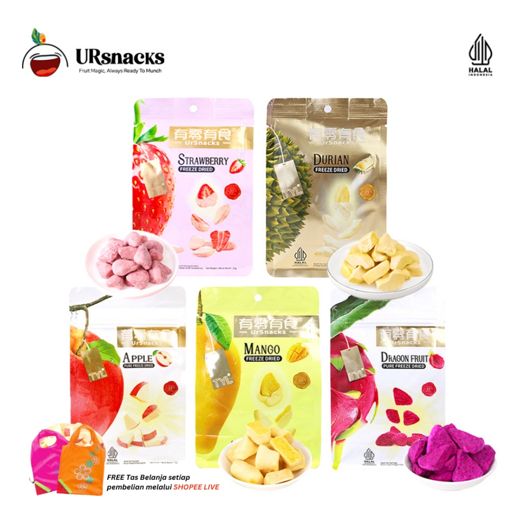 

[✴M65(] URSNACKS BUY 5 GET 1 PACK ZE DRIED STRAWBERRY - Durian 32gr + Mango 32gr + Strawberry 22gr + Pure 22gr + Pure Dragon Fruit 22gr BUAH VAKUM CEMILAN DIET Special