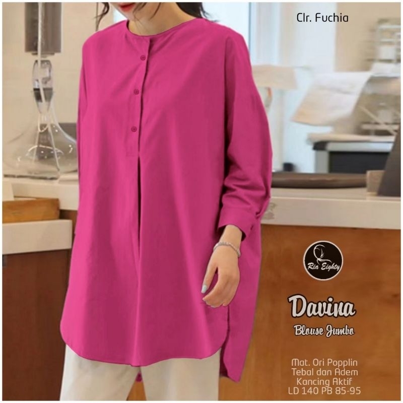 Davina Blouse Polos Jumbo Fuchia Sage Green Hitam Katun Poplin Premium Ld 140 Super Jumbo Fit XXXXL 
