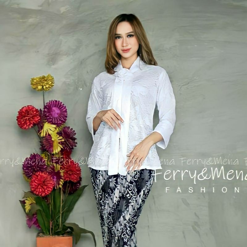 Galeri kebaya - Set kebaya floy PUTIH  jumbo LD120-130 kebaya kutubaru floy brokat jumbo kebaya kart