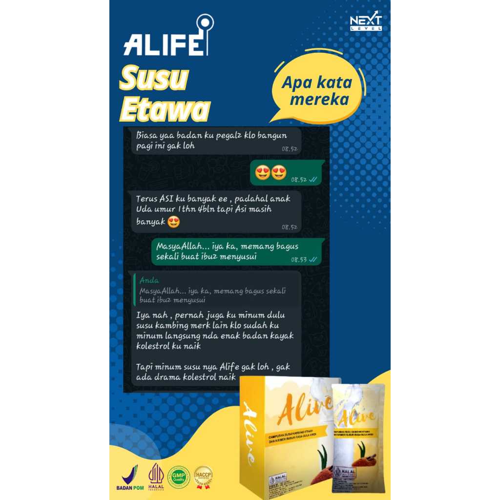 

SUSU KAMBING ETAWA ORIGINAL ALIVE ALIFE DENGAN KRIMER RASA GULA AREN ISI 10 SACHET