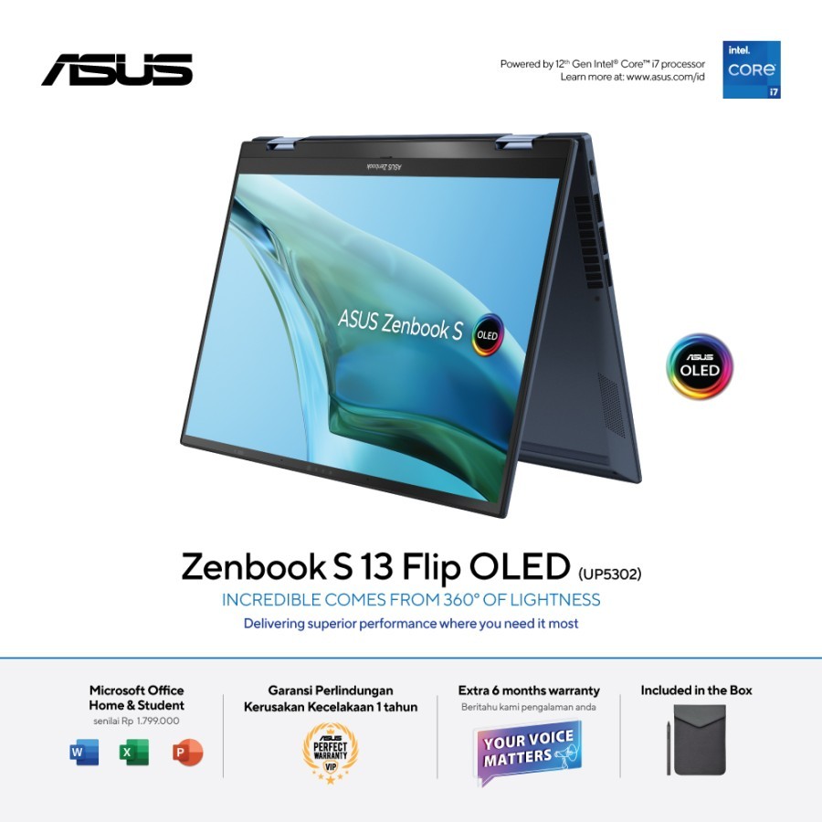 ASUS ZENBOOK S13 FLIP UP5302ZA-OLEDS711 CI7-1260P/16GB/1TB/OLED/WIN11+OHS2021/PONDER BLUE/STYLUS