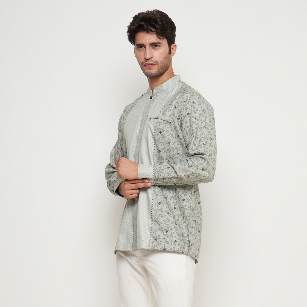 GIOSIMO Baju KOKO Muslim Lengan Panjang Motif Hijau Sage RegulerFit