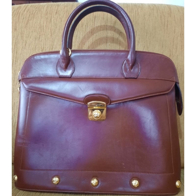 salvatore Ferragamo Studded Leather Satchel Authentic Bag