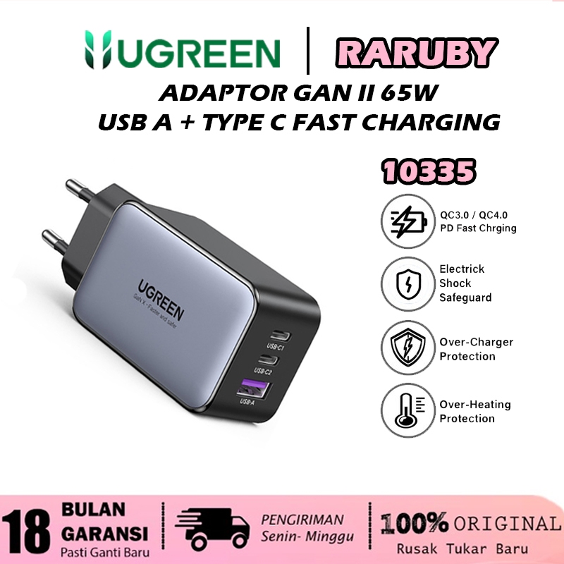 Ugreen Nexode Adaptor Kepala Charger GaN Adapter Fast Charging 20W 30W 45W 65W 100W 140W 200W Laptop Handphone Iphone Android-65W GREY