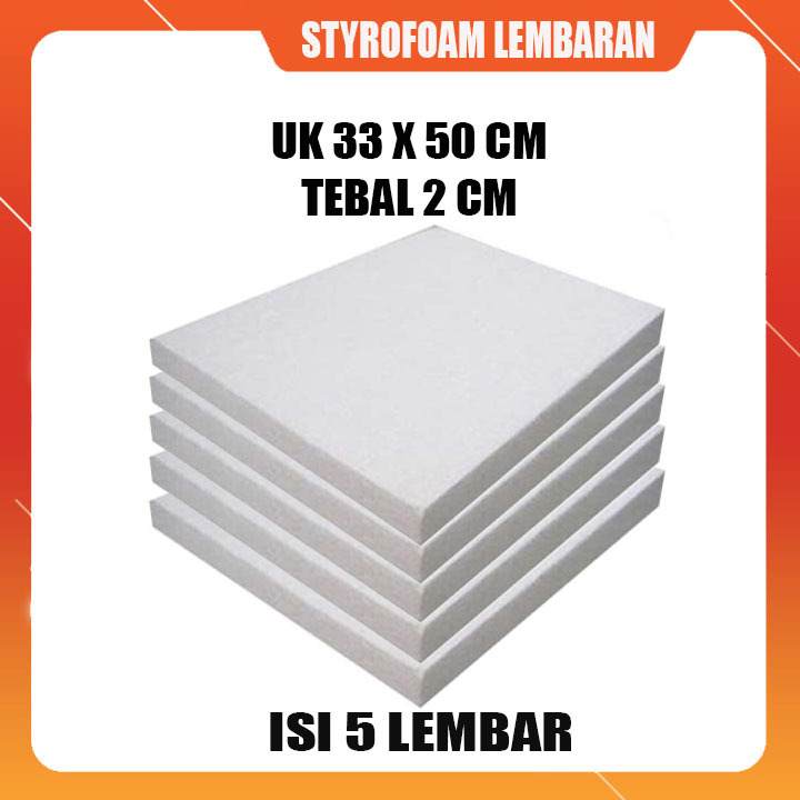 Styrofoam Gabus lembaran  isi 5 lembar tebal 2 cm uk 33 x 50