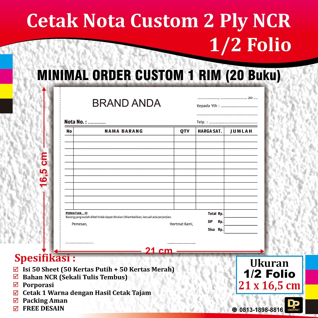 

CETAK NOTA 2 PLY NCR UKURAN 1/2 FOLIO