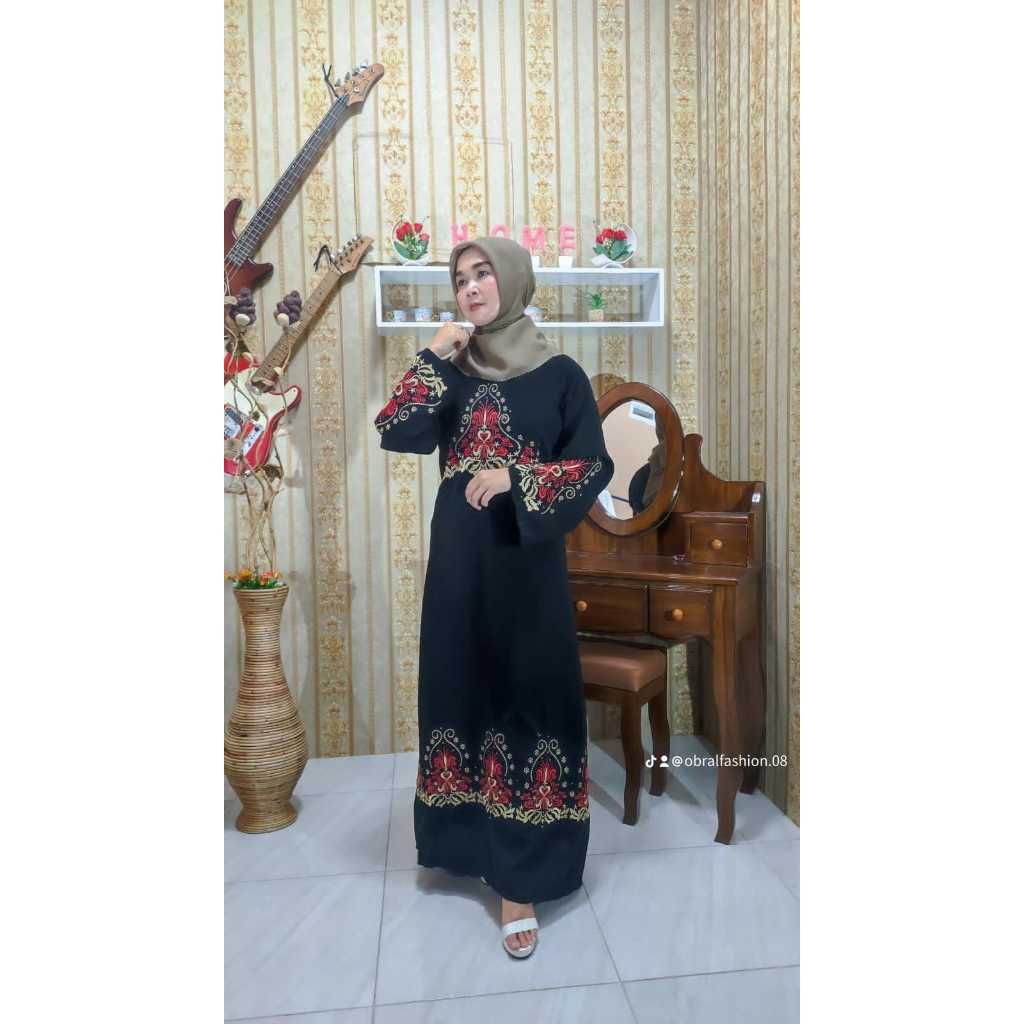 GAMIS ABAYA MOTIF ELEGANT JET BLACK/ GAMIS ABAYA TURKEY HITAM JET BLACK