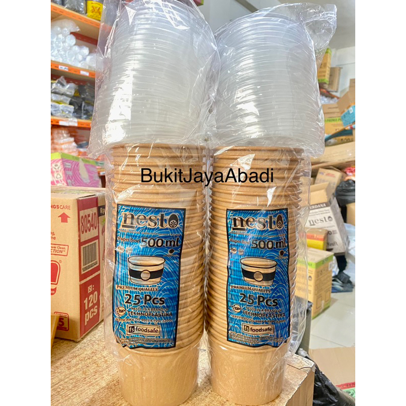 Paper Bowl Mangkok Kertas Nasi Kraft Coklat Foodgrade 500ml