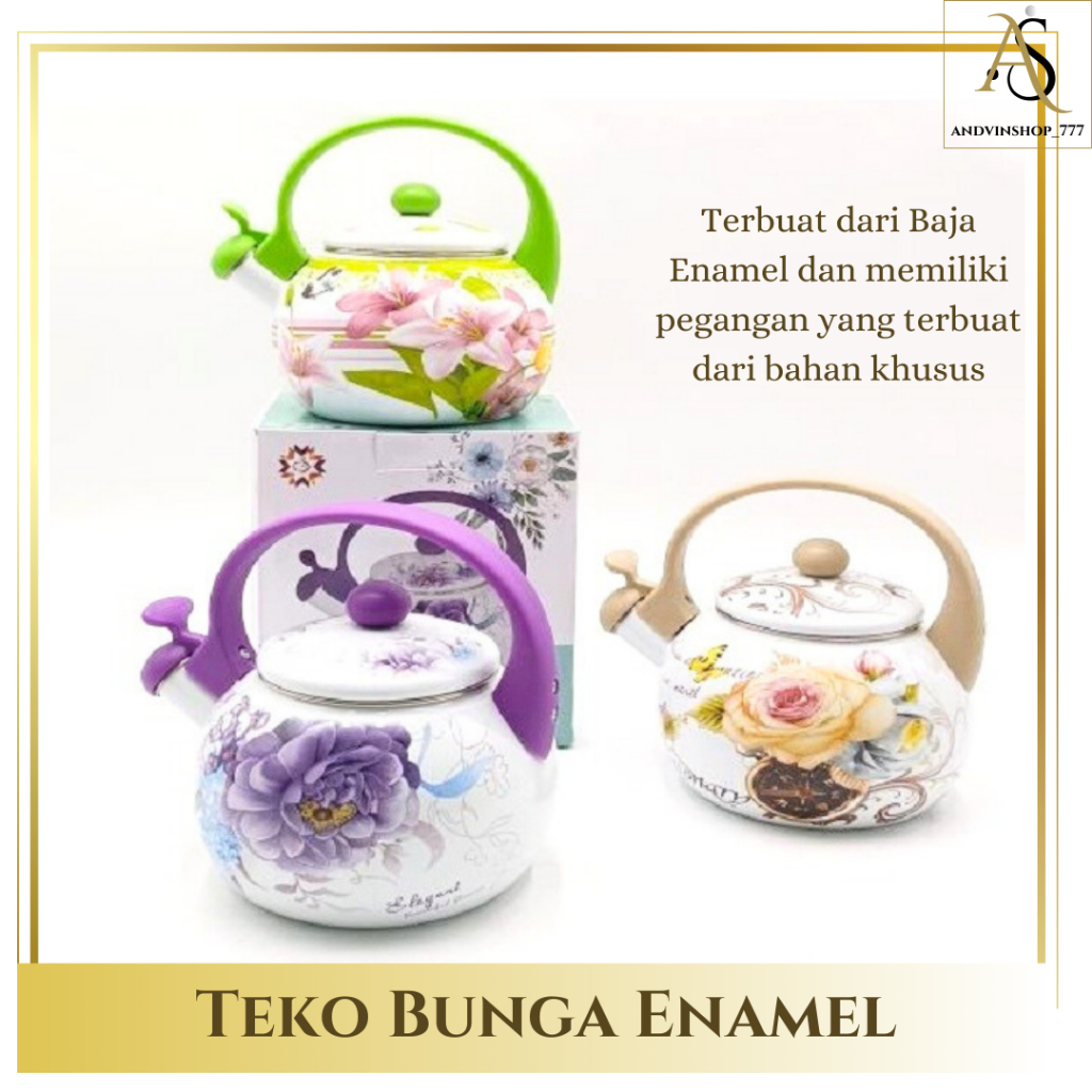 AS - Teko Enamel Warna Warni Motif Bunga Teko Air Teh Kopi Bunga Jadul Antik Unik