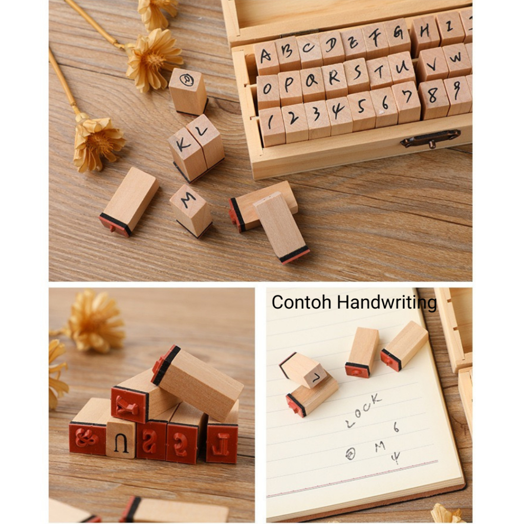 

42 PIECES BASIC ALPHANUMERIC SYMBOL RUBBER STAMP WOODEN BOX SET STEMPEL KARET KAYU